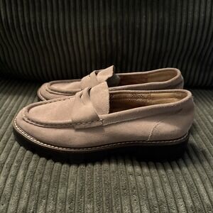 NWT House of Harlow 1960 gunner light taupe gray suede platform loafers 8